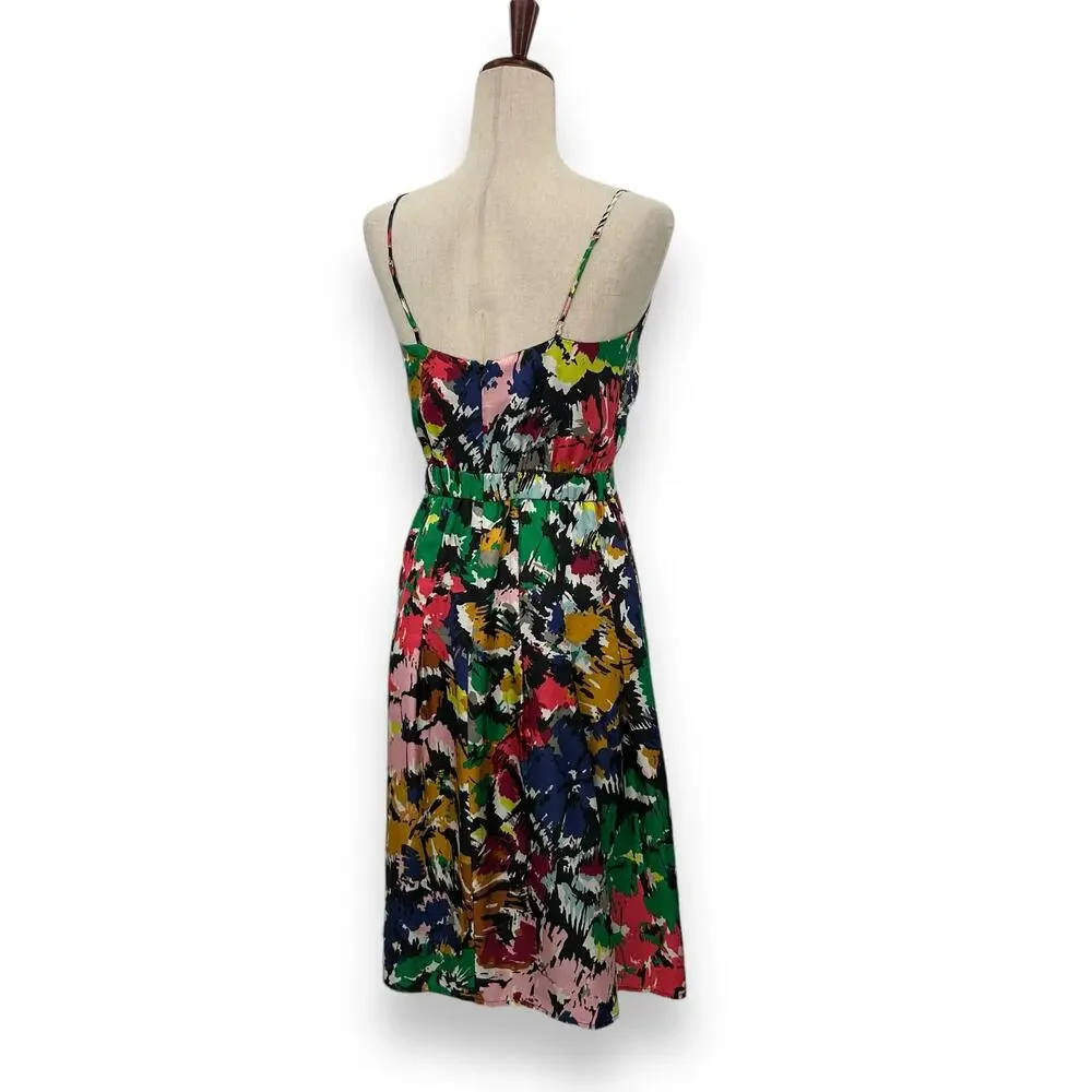 J. Crew Multicolor Floral Midi Dress - Green, Pink, Navy, Yellow